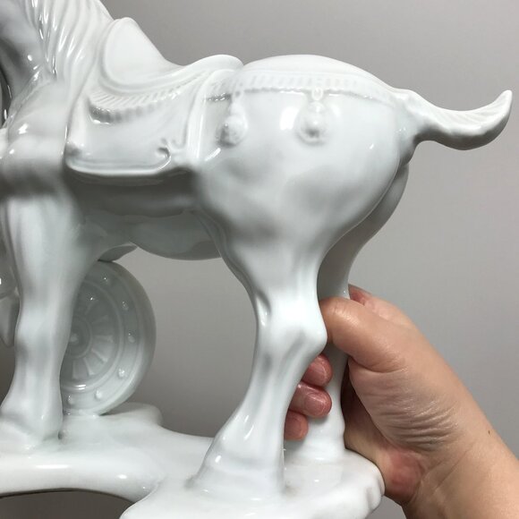 Collectible Chinese White Ceramic Horse Statue Handmade - Picture 7 of 11